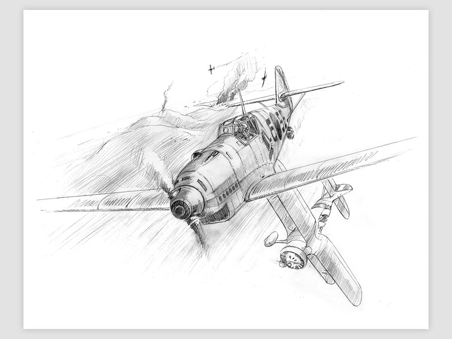 Bf 109D vs I-15 - dessin original