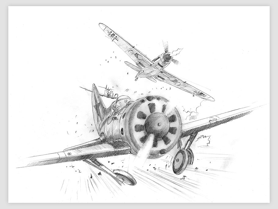 I-16 vs Bf 109 - dessin original